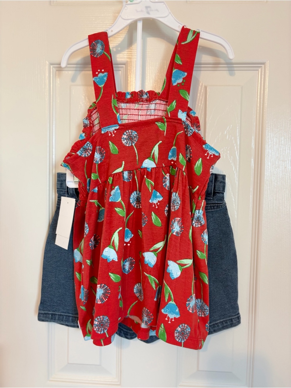 7 For All Mankind Girls 2pc Outfit Size 8 NWT Red Floral Top + Denim Shorts